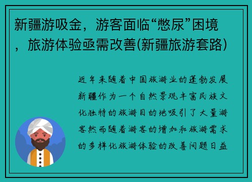 新疆游吸金，游客面临“憋尿”困境，旅游体验亟需改善(新疆旅游套路)