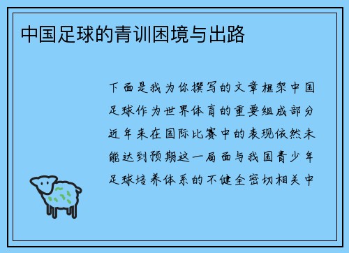 中国足球的青训困境与出路