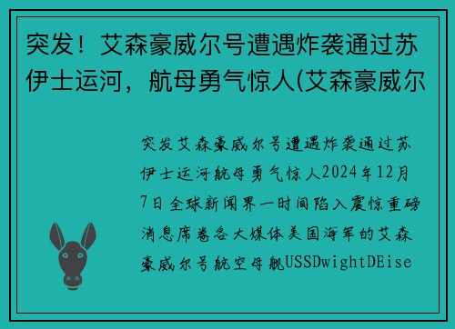 突发！艾森豪威尔号遭遇炸袭通过苏伊士运河，航母勇气惊人(艾森豪威尔号 苏伊士)