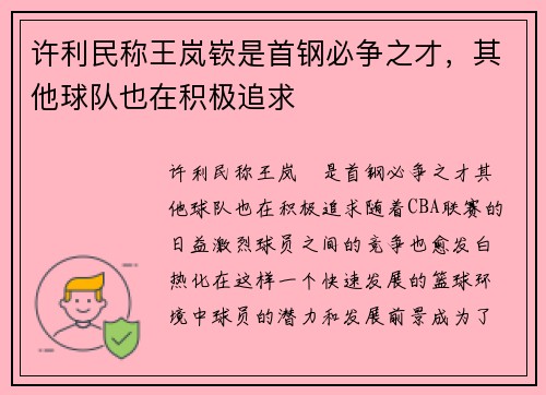 许利民称王岚嵚是首钢必争之才，其他球队也在积极追求