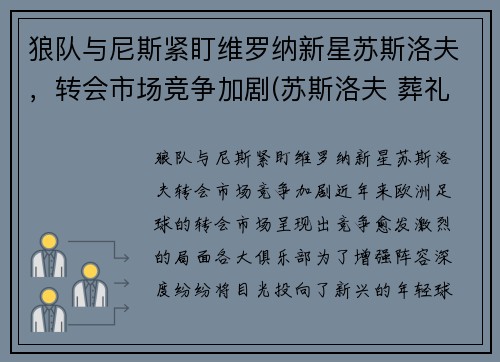 狼队与尼斯紧盯维罗纳新星苏斯洛夫，转会市场竞争加剧(苏斯洛夫 葬礼)